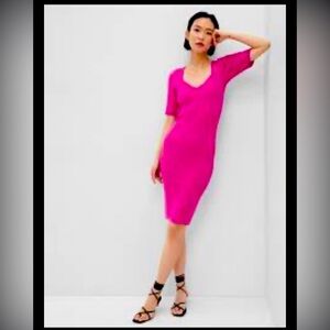 Gap Women - Puff Sleeve Sweetheart Rib Midi Sweater Dress / Large/ pink